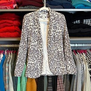 Rachel Zoe linen/cotton gray/white leopard print open front blazer size S NWOT